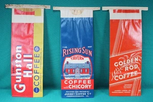 Three Different Vintage Coffee Bags-Janney Coffee of Fredericksburg, Virginia - Picture 1 of 7