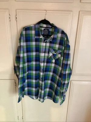 Ecko Unltd. Men's Size 3XL Button Up Cotton Shirt Blue, Green, White Plaid Logo - Image 1 of 4