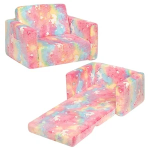 2-in-1 Flip Out Cuddly Sherpa Toddler Couch, Convertible Sofa to Lounger,Glow... - Picture 1 of 7