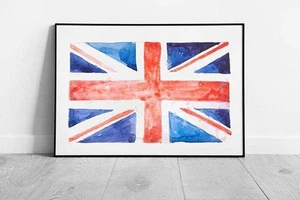 Union Jack Flagge Großbritannien Great Britain Aquarell Wandbild Druck auf - Bild 1 von 6