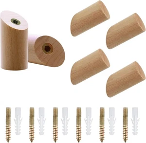 6 Pcs Single Wood Coat Hook, Wooden Coat Pegs Wall Mounted, Wooden Pegs Hooks fo - Picture 1 of 7