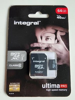 Integral Micro SDXC card 64GB Ultima Pro with adapter *BRAND NEW ORIGINAL* - Image 1 of 2