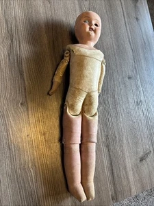 Sehr schöner 18 Zoll antiker Kinder Leder Puppenkörper Metallkopf Biskuit Unterarme - Bild 1 von 8