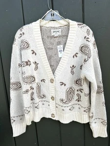 American Eagle Paisley brown and tan cardigan sweater NWT Size M - Picture 1 of 4