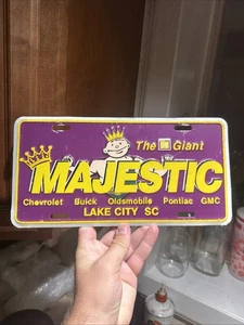 Vintage Majestic Chevrolet License Plate Lake City South Carolina License Dealer - Picture 1 of 4