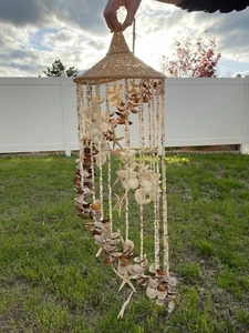 Vintage Hanging Sea Shell Wicker Mobile Wind Chimes Boho Florida Décor 38” tall - Picture 1 of 5