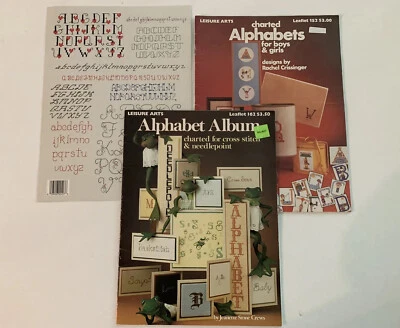 Alphabet Cross Stitch Pattern Books Lot of 3 Leisure Arts - Image 1 of 4