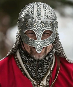 Casco vikingo medieval armadura vendel acero grabado casco con cota de malla vikingo - Imagen 1 de 5