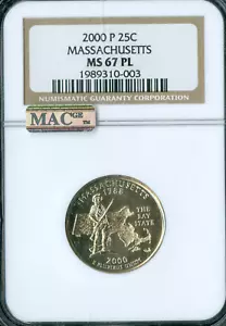 2000 P MASSACHUSETTS STATE QUARTER NGC MS67 PL MAC SPOTLESS . - Picture 1 of 2