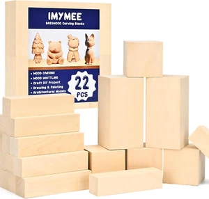 Basswood Carving Blocks-22Pcs Blocchi di Legno Sbiancante Kit di Intaglio Legno con 3 Diff - Foto 1 di 11