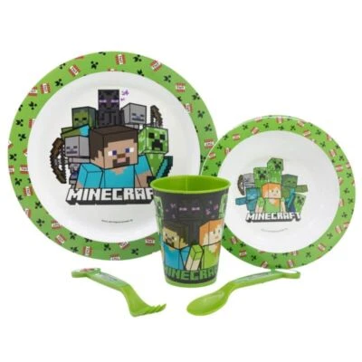 Minecraft Alex Creeper Steve Kinder Geschirr-Set 5 teilig Becher Teller Schüssel - Bild 1 von 2