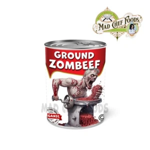 DIVERTIDO Lata de Zombeef Molida de Navidad Etiqueta STOCKING STUFFER Broma de No Muertos Regalo Zombie 4PK - Imagen 1 de 2