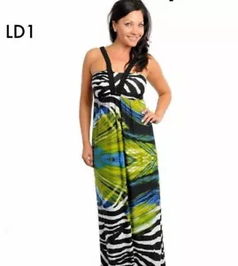 LD1 Women Summer Long Maxi Dress Halter Cotton Plus Size Ladies Dress 14 16 - Picture 1 of 2