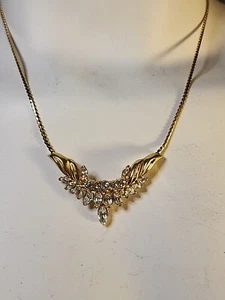 Signed Trifari Necklace Gold Tone Emerald Cut Rhinestones Art Nouveau Style - Picture 1 of 11