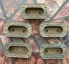 Antique Set of 5- Plated Sash/Window RECESSED LIFTS-marked back-PATD OCT3 1871