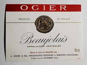 Etiqueta de vino francés vintage Ogier Beaujolais 75cl - Imagen 1 de 1