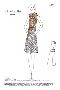 Christian Dior Paris No 58 Hiver 73.74 Couture Fashion Drawing w/ Watercolor - Picture 1 of 1