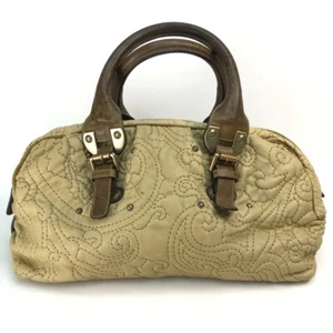 ETRO 18448-3631 stitch design Mini Duffle Bag Hand Bag Leather BrownBased - Picture 1 of 12