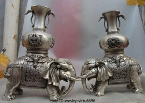 China White Copper Silver Eight treasures Elephant Vase Incense Burner Censer - Picture 1 of 12