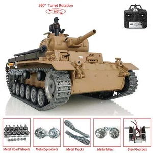 Henglong 1/16 7.0 Customized Panzer III H RTR RC Tank 3849 Metallspuren Räder - Bild 1 von 12