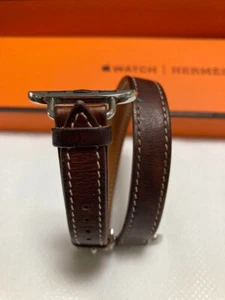 Bracelet Apple Watch cuir HERMES double tour marron fauve 38-41 mm réglable occasion - Photo 1 sur 10