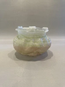 Antique Bohemian Kralik Horizontal Threaded Silveria Glass Vase - Picture 1 of 12