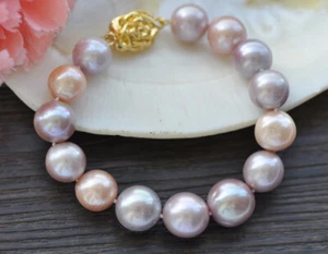 Beautiful 8" 14mm Pink Lavender Round Keshi Edison Pearl Bracelet - Picture 1 of 3