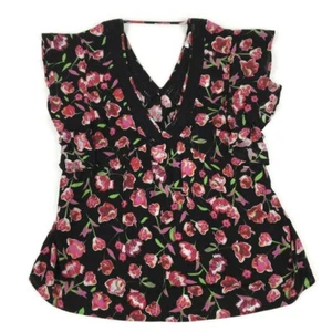 NEW DR2 Floral Double V-Neck Top Women's Small Flutter Sleeve Viscose Summer - Picture 1 of 8