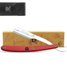 Maquinilla de afeitar durable corte garganta, afeitadora, mango de plástico, afeitadora recta de peluquero, roja - Imagen 1 de 8