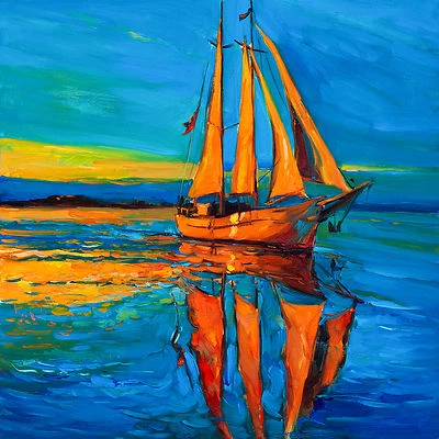 Australian art print tall ships nz sunset boat seascape painting 50cm  - Image 1 of 4