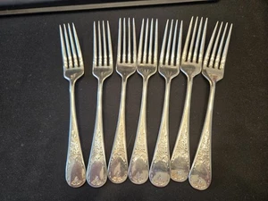 Set 7 x Luncheon Forks 7" Birks Regency Plate Queen Mary silverplate no monogram - Picture 1 of 5