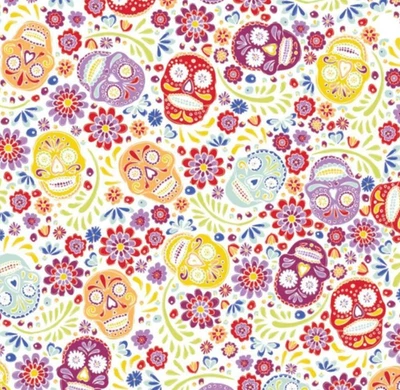 Sugar Skull Floral Cotton Fabric 45" Wide - By The Yard - Camelot Fabrics! - Image 1 of 4