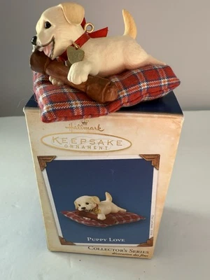 PUPPY LOVE 2004 Hallmark Ornament Golden Labrador #14 in Series On Dog Bed - Image 1 of 4