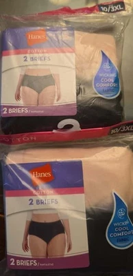 Hanes Women's 100% Cotton Briefs 2 Pack Lot of 2 - Total of 4 Size 10/3XL - Image 1 of 2