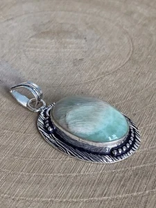Ciondolo amazzonite naturale argento sterling 925 placcato ovale stile boho vintage - Foto 1 di 4