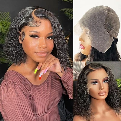 Bob Wig Human Cabello 13x6 Deep Curly Lace Front Wigs Human Cabello 180 Densi - Image 1 of 4