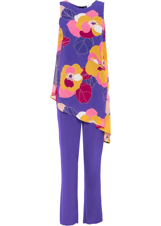 Overall Gr. 32/34 Dunkellila Geblümt Damenoverall Onesie Jumpsuit Einteiler Neu - Bild 1 von 1