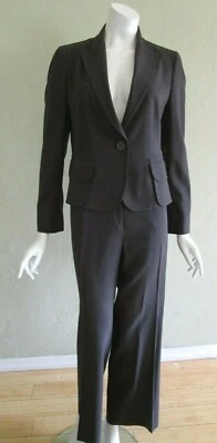AKRIS punto Peak Lapel Single Button Wool Pant Suit in Brown Size 10 - Image 1 of 4