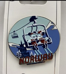 Disney Epcot Norway World Showcase Mickey and Minnie Ski Pin! - Picture 1 of 2