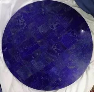 Handmade Coffee Table Top Round Shape Blue Marble Inlay Gemstone Furniture - Picture 1 of 6