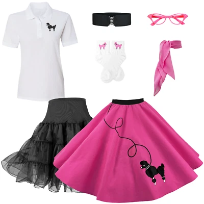 Hip Hop 50s Shop Womens 7 pc Poodle Skirt Halloween or Dance Costume Set - Image 1 of 3