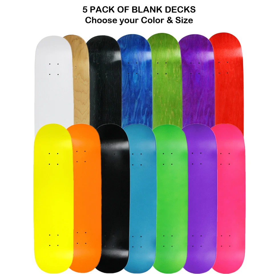 5 Pro Skateboard Decks Blank Choose Your Color + Size (7.75" 8.0" 8.25" 8.5") - Image 1 of 1