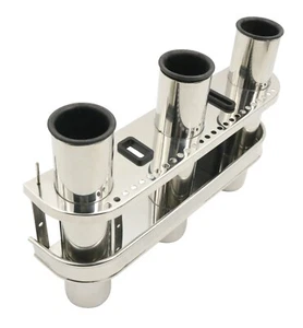 2PCS Stainless Steel Rod Holder Boat 3 Tube Outrigger Tackle Rack Solid Fishing - Picture 1 of 8
