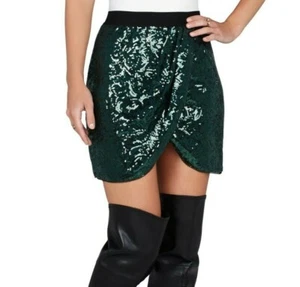 BCBGMAXAZRIA Joanne Floral Garden Sequin Wrap Skirt GREEN black sz L XS new nwt - Picture 1 of 9