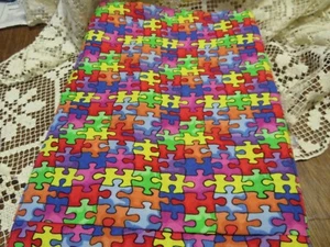 Vintage Stoff-Puzzle-Design "Autism Awareness" helle Buntstifte Farben 2 Meter - Bild 1 von 5