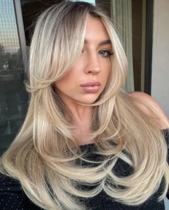 Highlight blonde glatte 13x4 Lace Front Echthaar Perücke für Frauen täglich - Bild 1 von 5