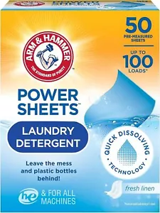 Arm & Hammer Power Sheets Laundry Detergent Fresh Linen 50ct up to 100 Small Loa - Picture 1 of 3