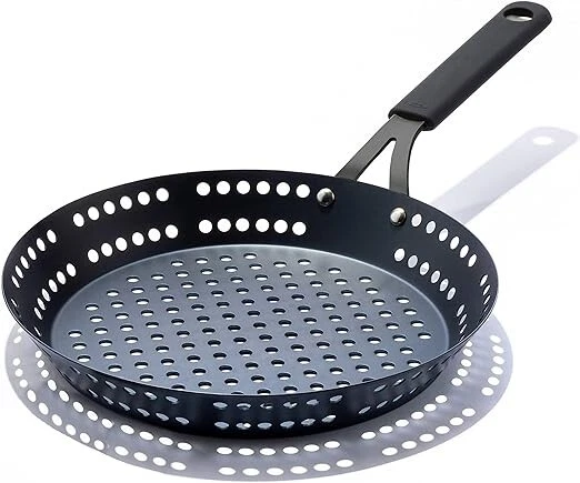 OXO Pre-Seasoned Carbon Steel 12" BBQ Pan Skillet with Holes Removable Handle