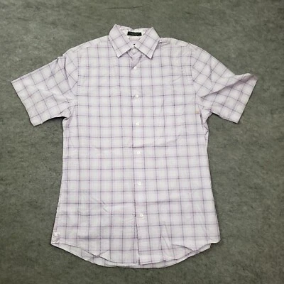 Camisa John W Nordstrom Para Hombres Pequeña Púrpura Abotonada Manga Corta A Cuadros Adulto * Foto 1 de 4