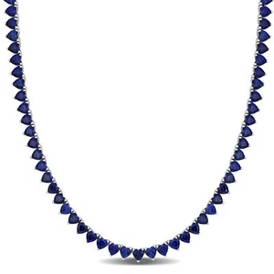 Amour Sterling Silver 31.2 CT TGW Created Sapphire Heart Shape Tennis Necklace - Picture 1 of 6